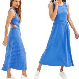 Amour Vert Blue Ribbed Midi Dress with Side Cutout